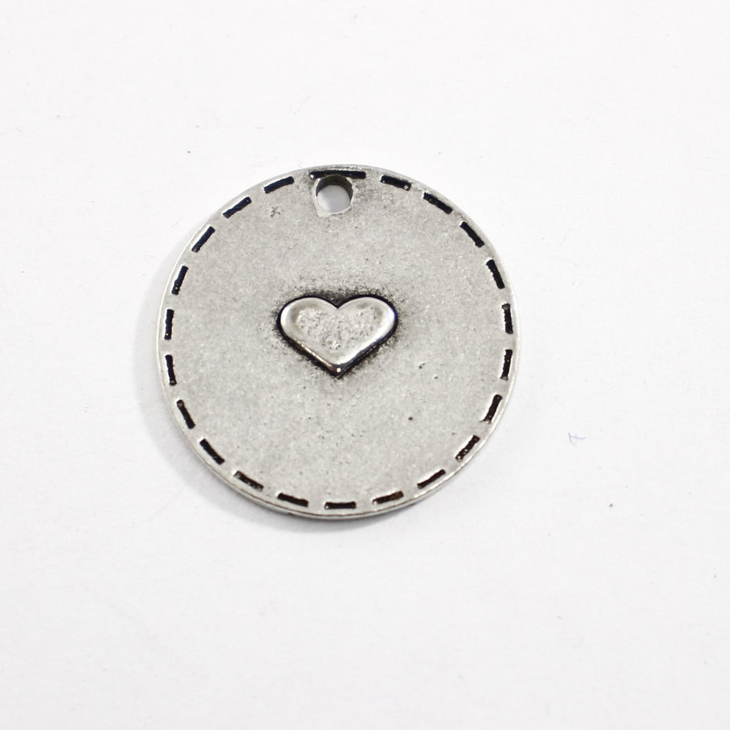 Pewter Round with Heart - Supply Destash - Completely Hammered