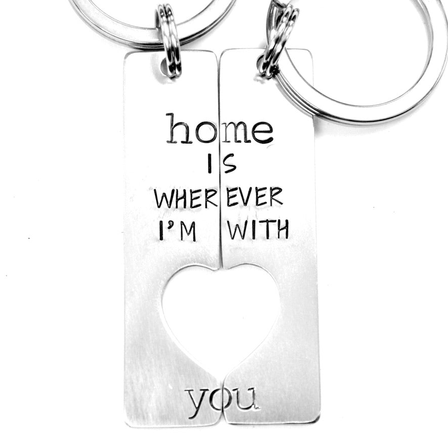 "Home is wherever I'm with you" Couples Keychain Set