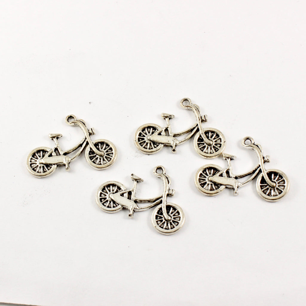 Silvertone Bike Charms - 4 pieces - Supply Destash - Completely Hammered