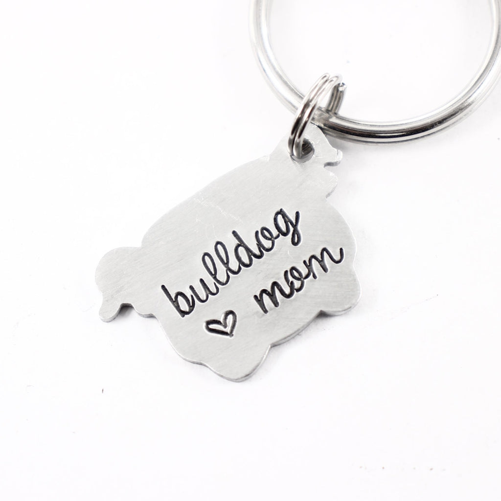 "bulldog mom" - Hand Stamped bulldog Keychain - ready to ship