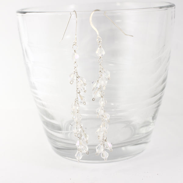 Sterling silver and Swarovski Crystal Dangle Earrings - Completely Hammered