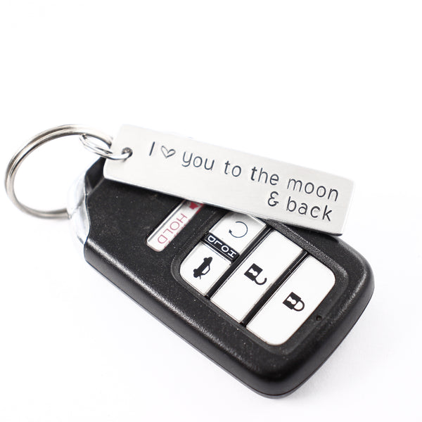 "I love you to the moon & back" Hand Stamped Keychain - Completely Hammered