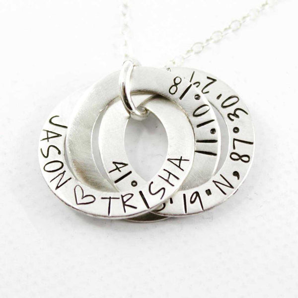 Three Ring Russian Ring Necklace - Can be personalized with your choice of text - Necklaces - Completely Hammered - Completely Wired
