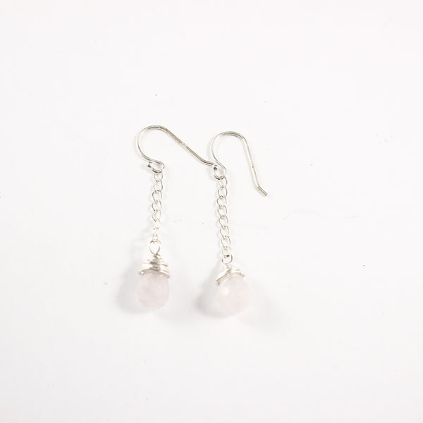 Sterling silver and Rose Quartz Dangle Earrings - Completely Hammered