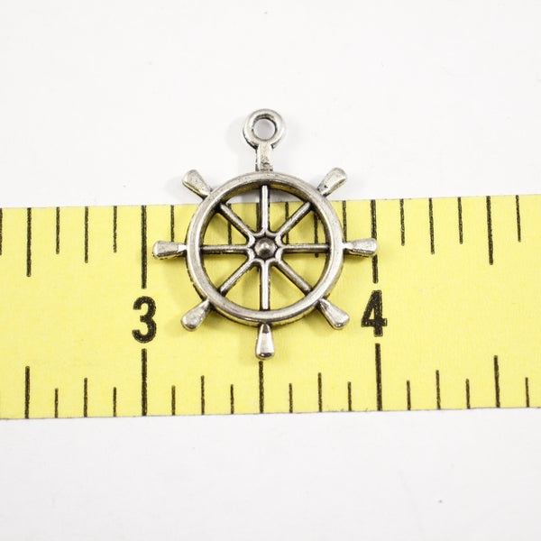 Ship's Wheel Charm - Set of 4 - Supply Destash - Completely Hammered