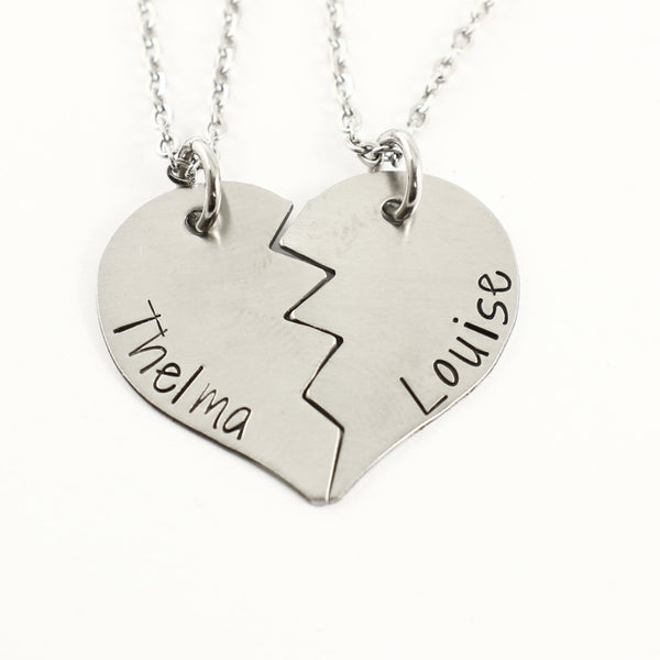 "Thelma and Louise" Broken Heart Necklace Set - Completely Hammered