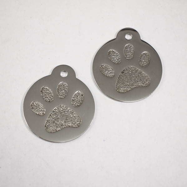 1.25" Paw Print Dog Tag - Stainless Steel - Supply Destash - Completely Hammered