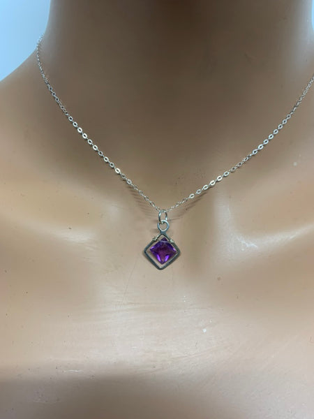 Sterling silver and Princess Cut Amethyst Pendant