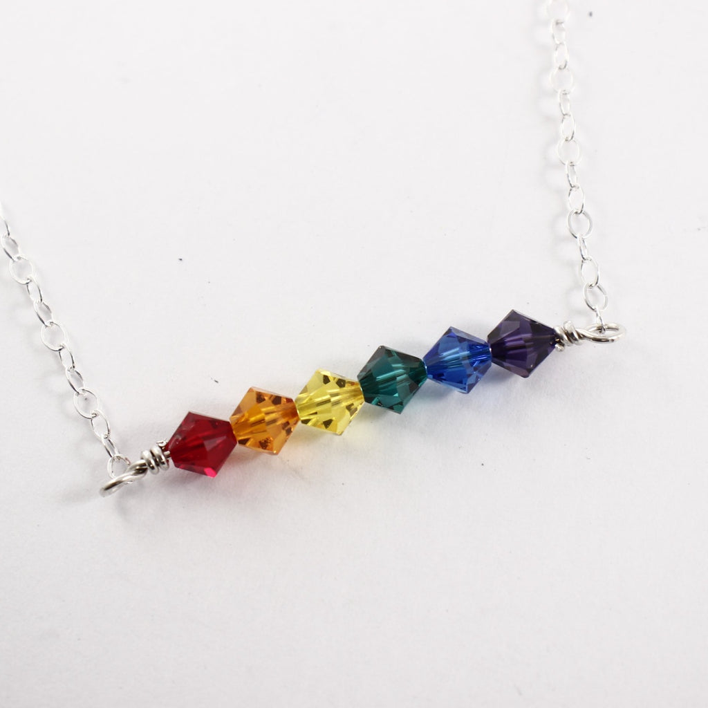 Rainbow necklace - Swarovski Crystal and Sterling Silver - Completely Hammered
