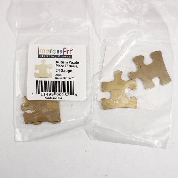 Autism Puzzle Piece Blank - 1" -24g - Brass - SET OF TWO - Supply Destash - Completely Hammered