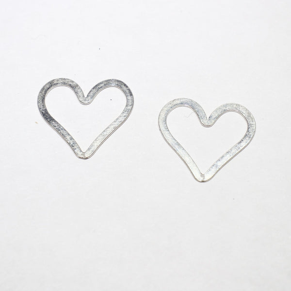 Sterling Silver Flat Heart Component - Supply Destash - Completely Hammered