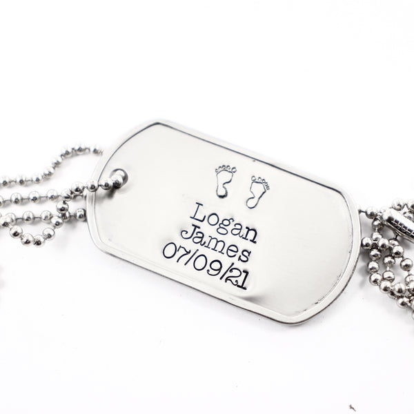 New Dad, Baby feet - Personalized, Dog Tag Necklace / keychain