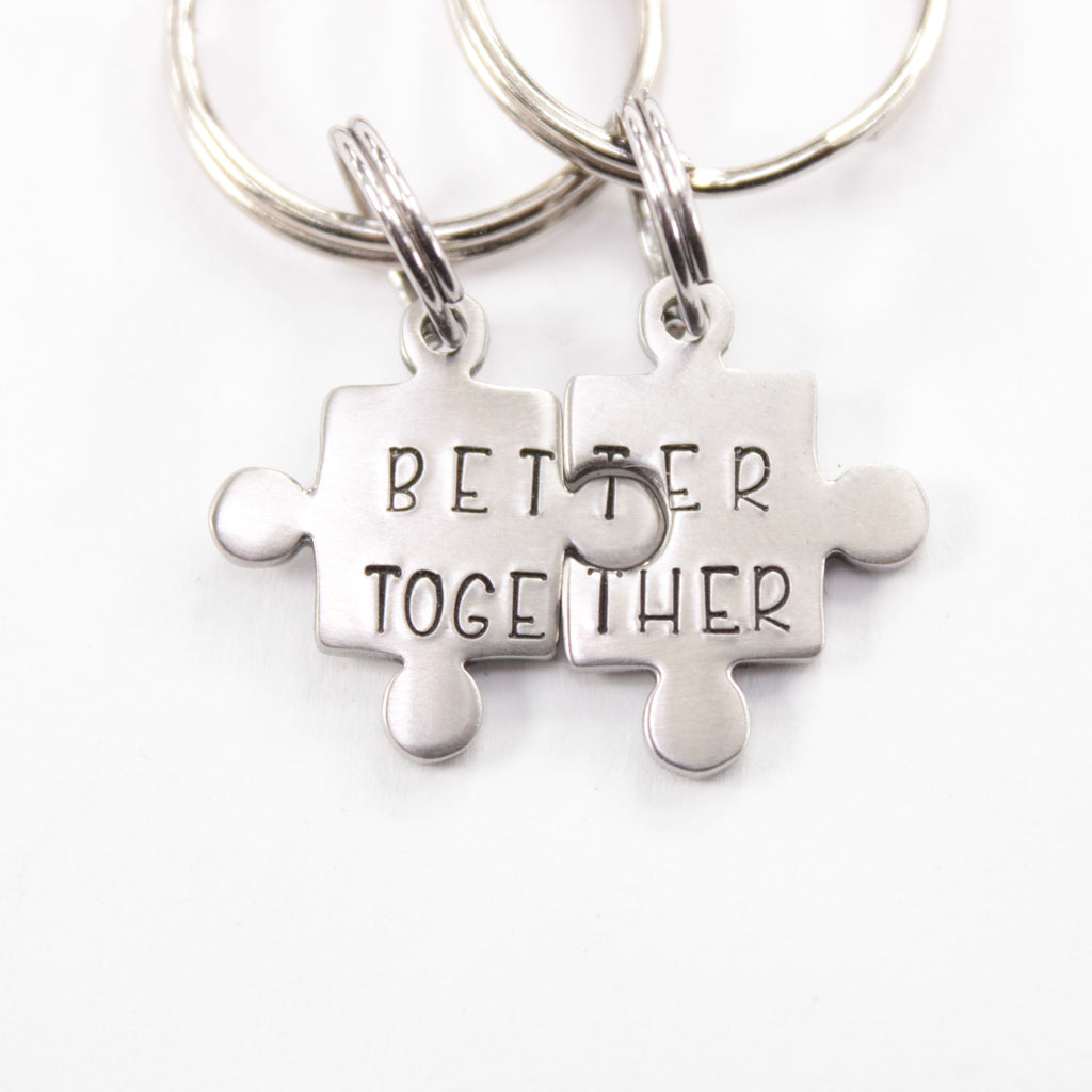 "Better Together" - Stainless Steel Puzzle Piece Couples Keychain Set