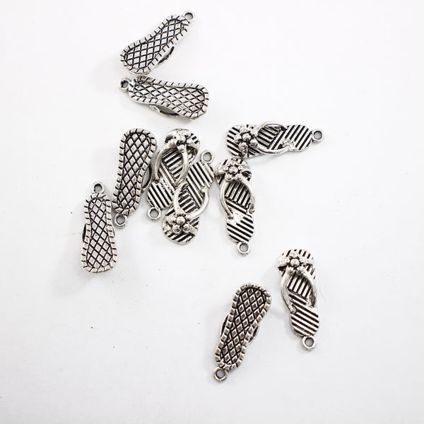 Sandal / Flip Flop Charm Double Sided - 5 pieces - Supply Destash - Completely Hammered