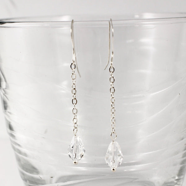 Sterling silver and Swarovski Crystal Dangle Earrings - Completely Hammered
