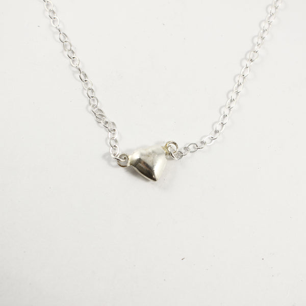 Sterling Silver Puff Heart Necklace - Completely Hammered