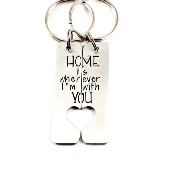 "Home is wherever I'm with you" Couples Keychain Set