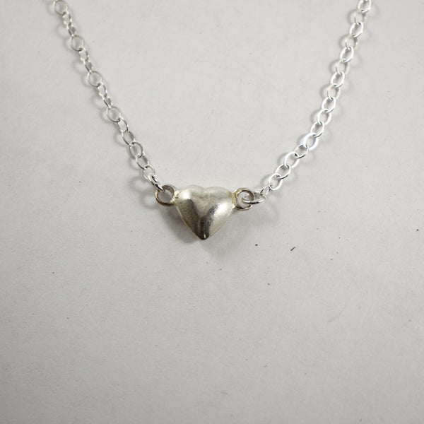 Sterling Silver Puff Heart Necklace - Completely Hammered