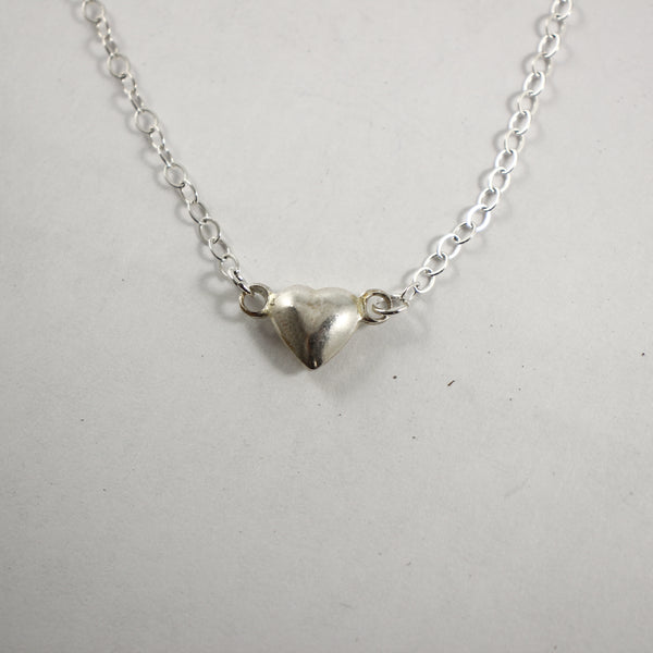 Sterling Silver Puff Heart Necklace - Completely Hammered
