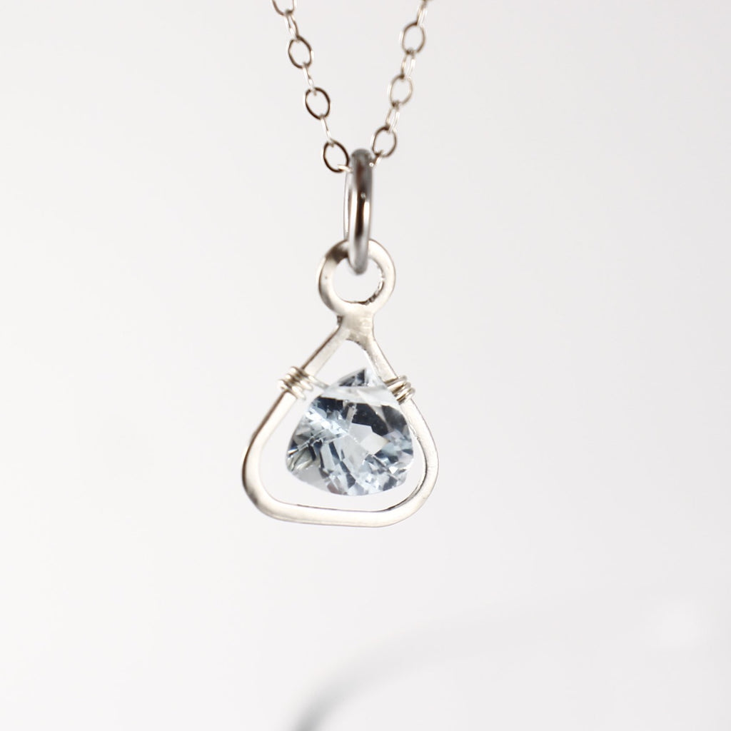 Sterling silver and Princess Cut Blue Topaz Pendant - Completely Hammered