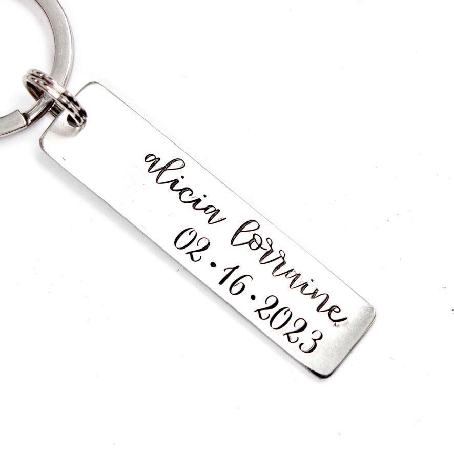 Custom, Hand Stamped Name and Date Keychain