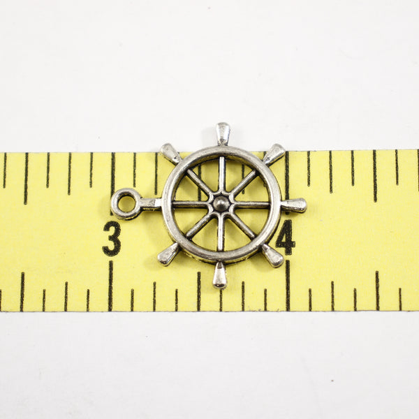 Ship's Wheel Charm - Set of 4 - Supply Destash - Completely Hammered