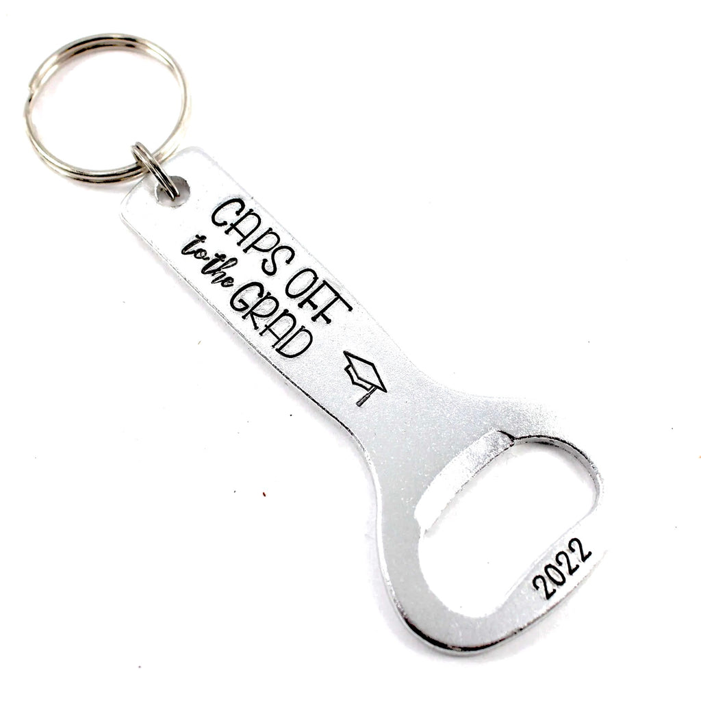"CAPS off to the GRAD" Graduation Bottle Opener with customizable year
