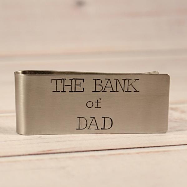 The Bank of Dad - Custom, Hand Stamped Money Clip - Great father of the bride gift - Completely Hammered