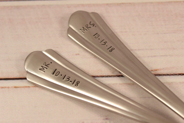 Mr and Mrs Cake Forks with Date -  - Completely Hammered - Completely Wired