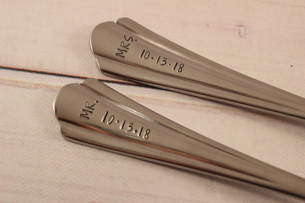 Mr and Mrs Cake Forks with Date -  - Completely Hammered - Completely Wired