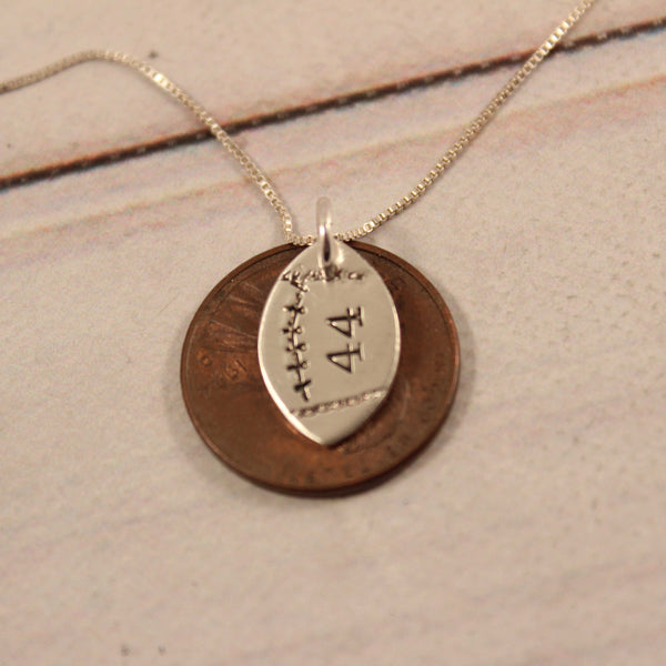 Football with Numbers Sterling Silver Charm Necklace - Necklaces - Completely Hammered - Completely Wired