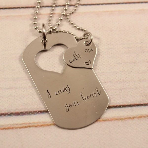 "I carry your heart With me" - dog tag set - Completely Hammered