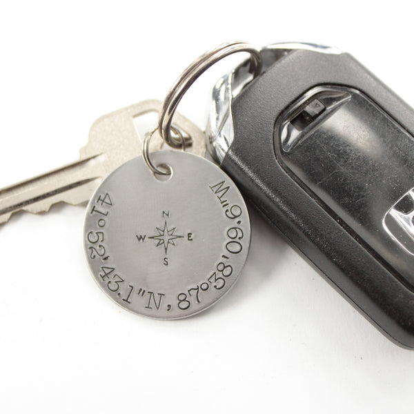 Custom, Coordinate Keychain Stainless Steel keychain.