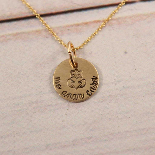 "Mo Anam Cara" - Irish / Gaelic Hand stamped Sterling Silver or Gold Filled Necklace - Completely Hammered