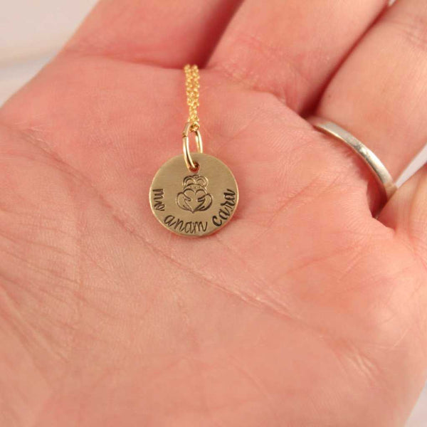 "Mo Anam Cara" - Irish / Gaelic Hand stamped Sterling Silver or Gold Filled Necklace - Completely Hammered