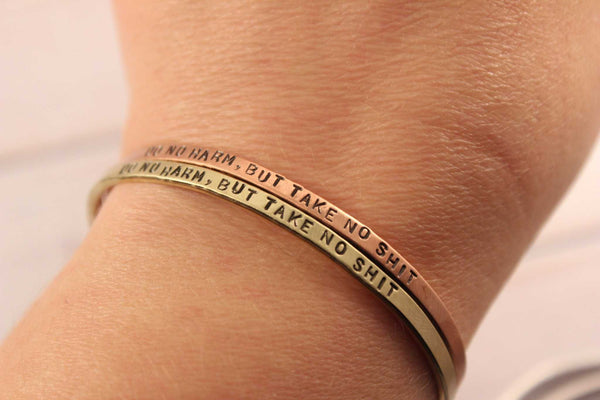 "Though she be but little, she is fierce" Skinny Cuff Bracelet - Cuff Bracelets - Completely Hammered - Completely Wired