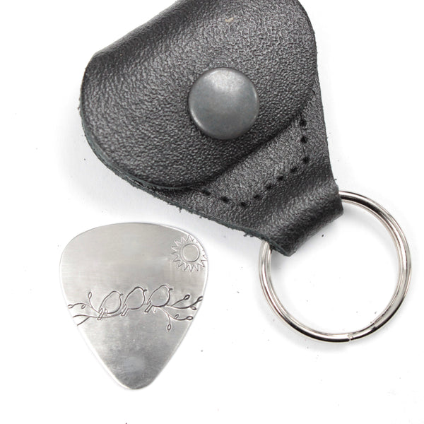 3 Little Birds Hand stamped Guitar Pick, Keychain or Wrap Bracelet
