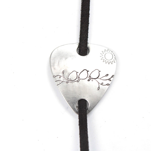 3 Little Birds Hand stamped Guitar Pick, Keychain or Wrap Bracelet