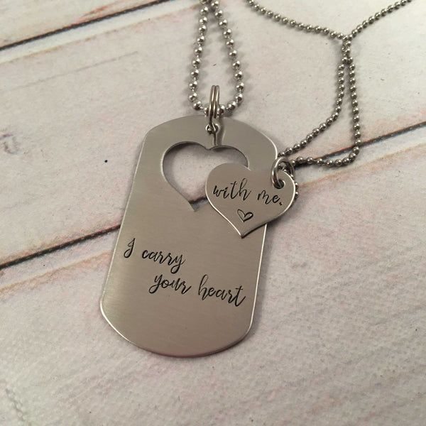 "I carry your heart With me" - dog tag set - Completely Hammered