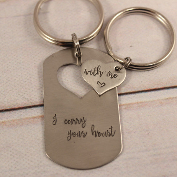 Custom heart dog tag keychain set - Completely Hammered