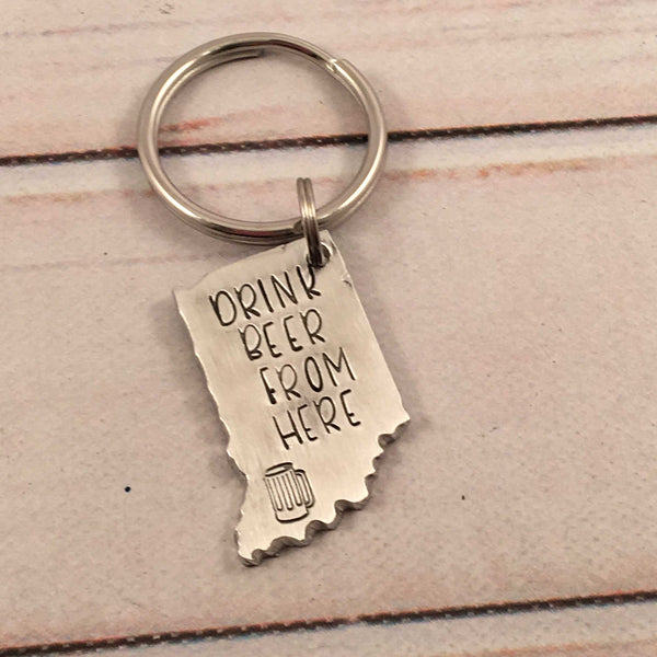 "Drink beer from here" Indiana Keychain - Keychains - Completely Hammered - Completely Wired