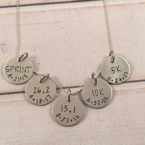 Marathon or half-marathon necklace, 5K, 10K - Completely Hammered