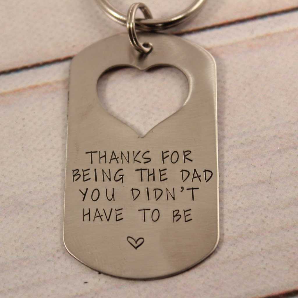"Thanks for being the dad you didn't have to be" Dog Tag Keychain with Heart Cutout - Completely Hammered