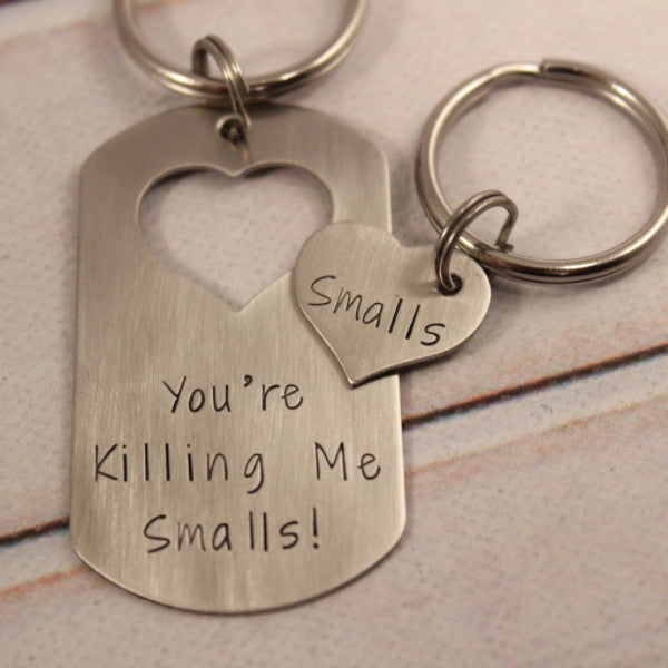 CUSTOM TEXT - Dog Tag with heart cut out & Heart set - Completely Hammered