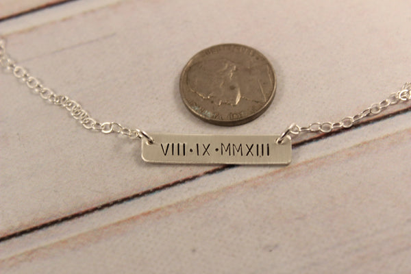 Roman Numeral Necklace - Sterling Silver - Completely Hammered