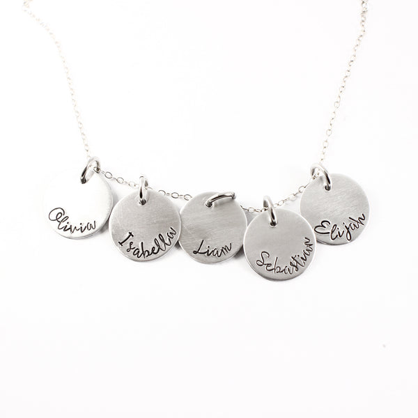 Name charm necklace / Mother necklace - your choice of 1-5 disks - Necklaces - Completely Hammered - Completely Wired