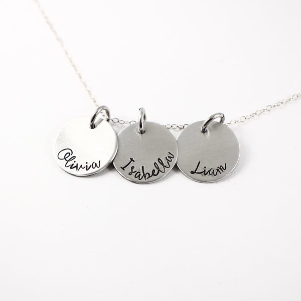 Name charm necklace / Mother necklace - your choice of 1-5 disks - Completely Hammered
