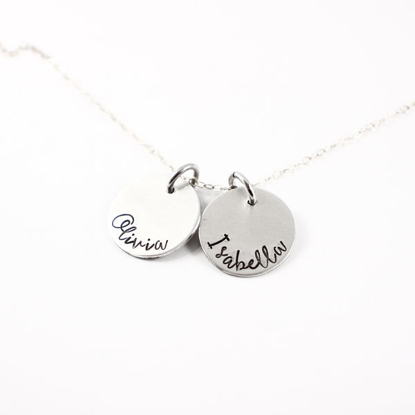 Name charm necklace / Mother necklace - your choice of 1-5 disks - Completely Hammered