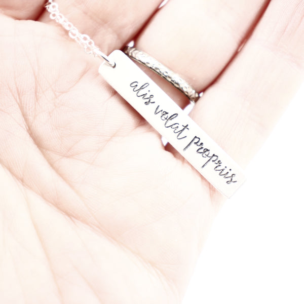 "Alis volat propriis" (She flies with her own wings) Necklace / Charm - Sterling Silver