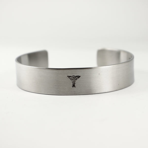 Custom Medical Alert Cuff Bracelet - 1/2" Wide Pure Aluminum or Stainless Steel - Completely Hammered